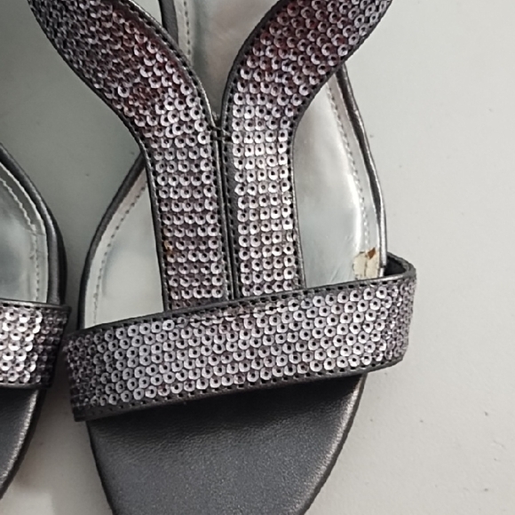 Silver Sequined Strappy Kitten Heel Sandals - Picture 9 of 12